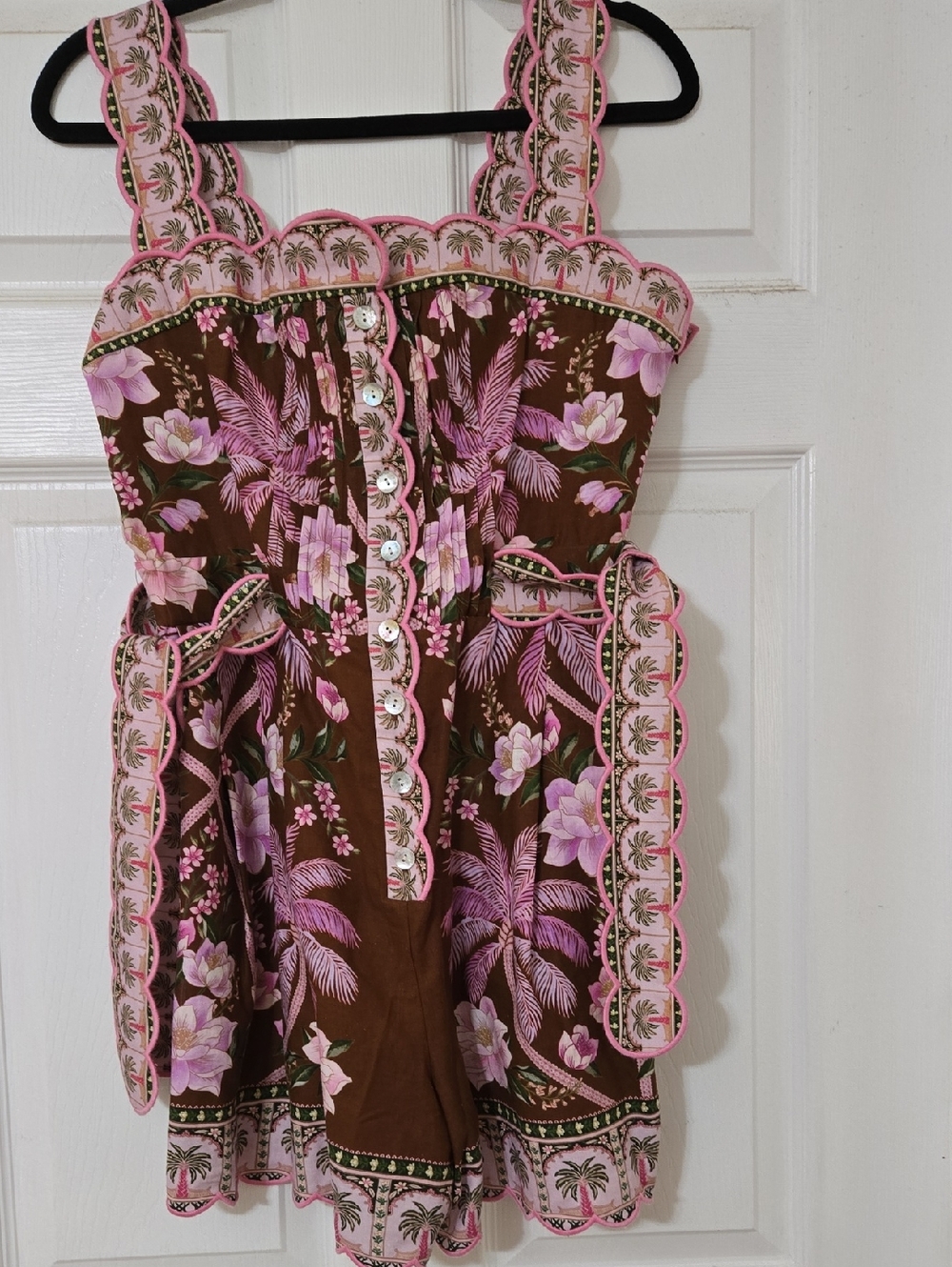 Farm RIO Pink Floral Scalloped Romper